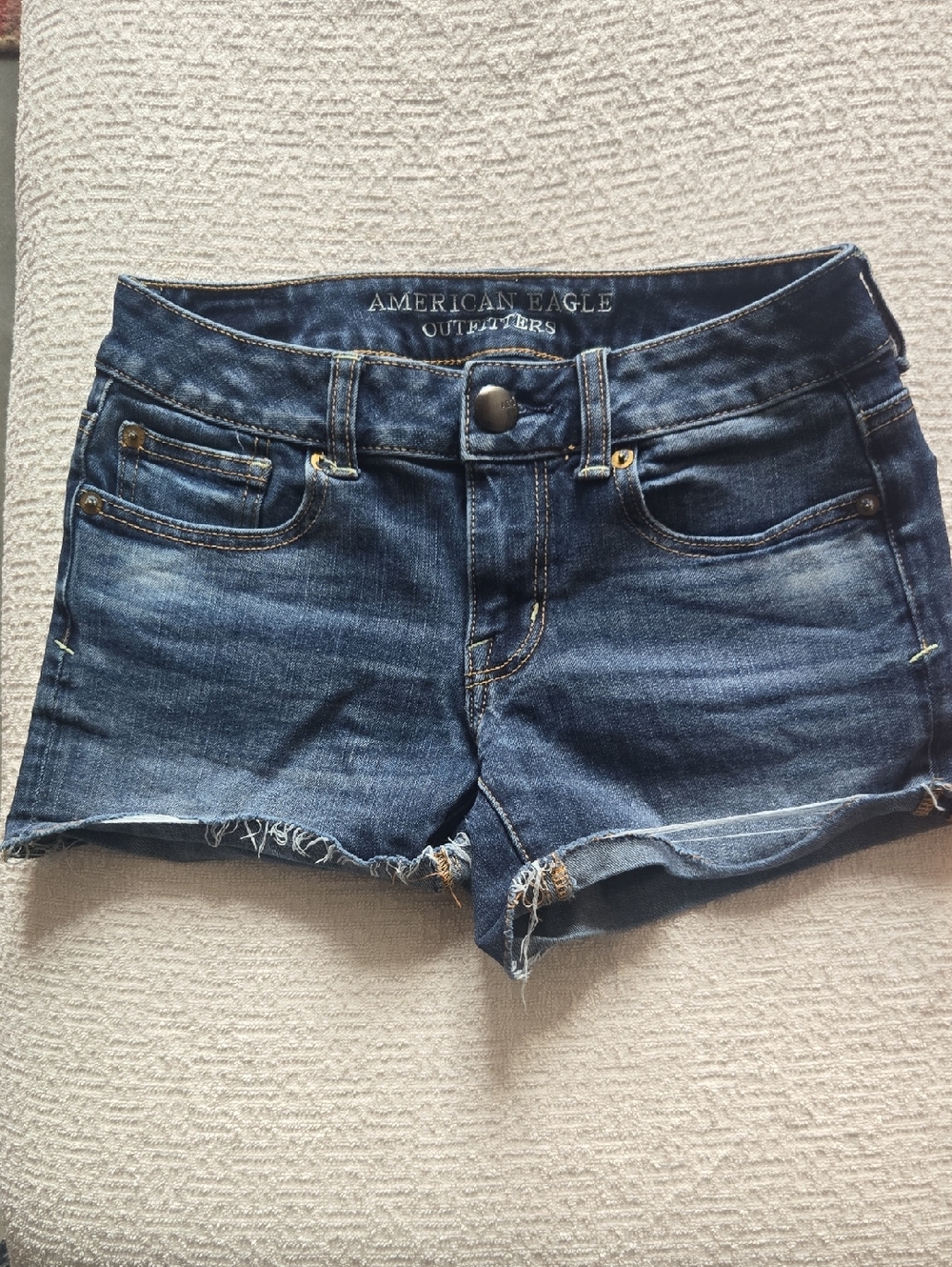 American Eagle Outfitters Dark Indigo Frayed Hem Jean Shorts